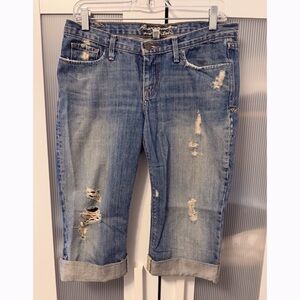 Abercrombie & Fitch Low Rise Faded Blue Distressed Cuffed Capri Jeans Size 4 Y2K